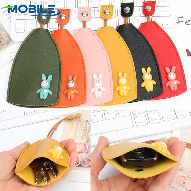 Túi Da PU Đựng Chìa Khóa Xe Hơi Đa Năng Hình Thỏ Hoạt Hình Dễ Thương Ốp