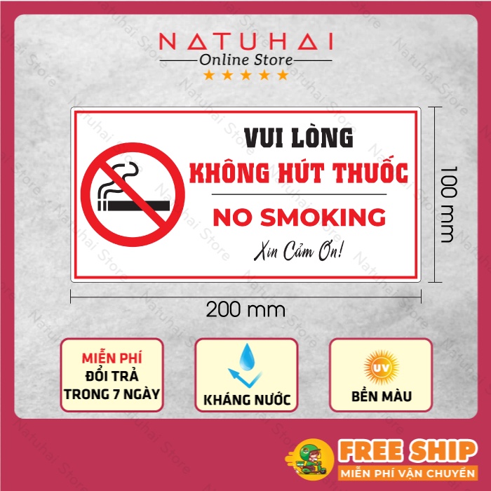 Decal không hút thuốc lá dán tường dùng cho nhà ở, công ty, văn phòng, công trường chất liệu kháng nước, bền màu