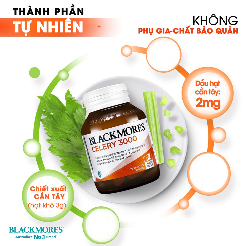 Viên uống hỗ trợ phòng ngừa Gout Celery 3000 Blackmores 50 viên giúp giảm đau khớp, viêm khớp