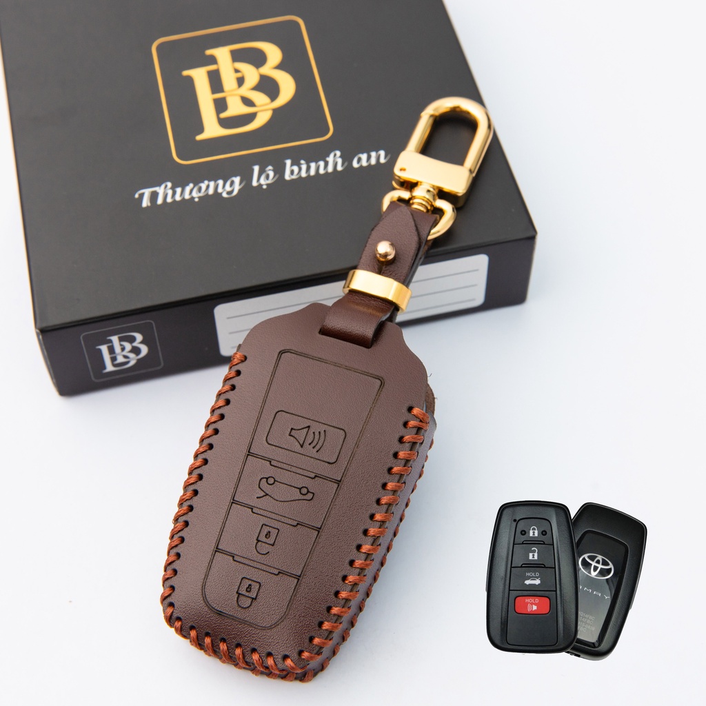 Bao da chìa khóa ô tô xe hơi BB toyota camry, altis 22, cross chìa thông minh 4 nút da thật bảo vệ chống xước chính hãng