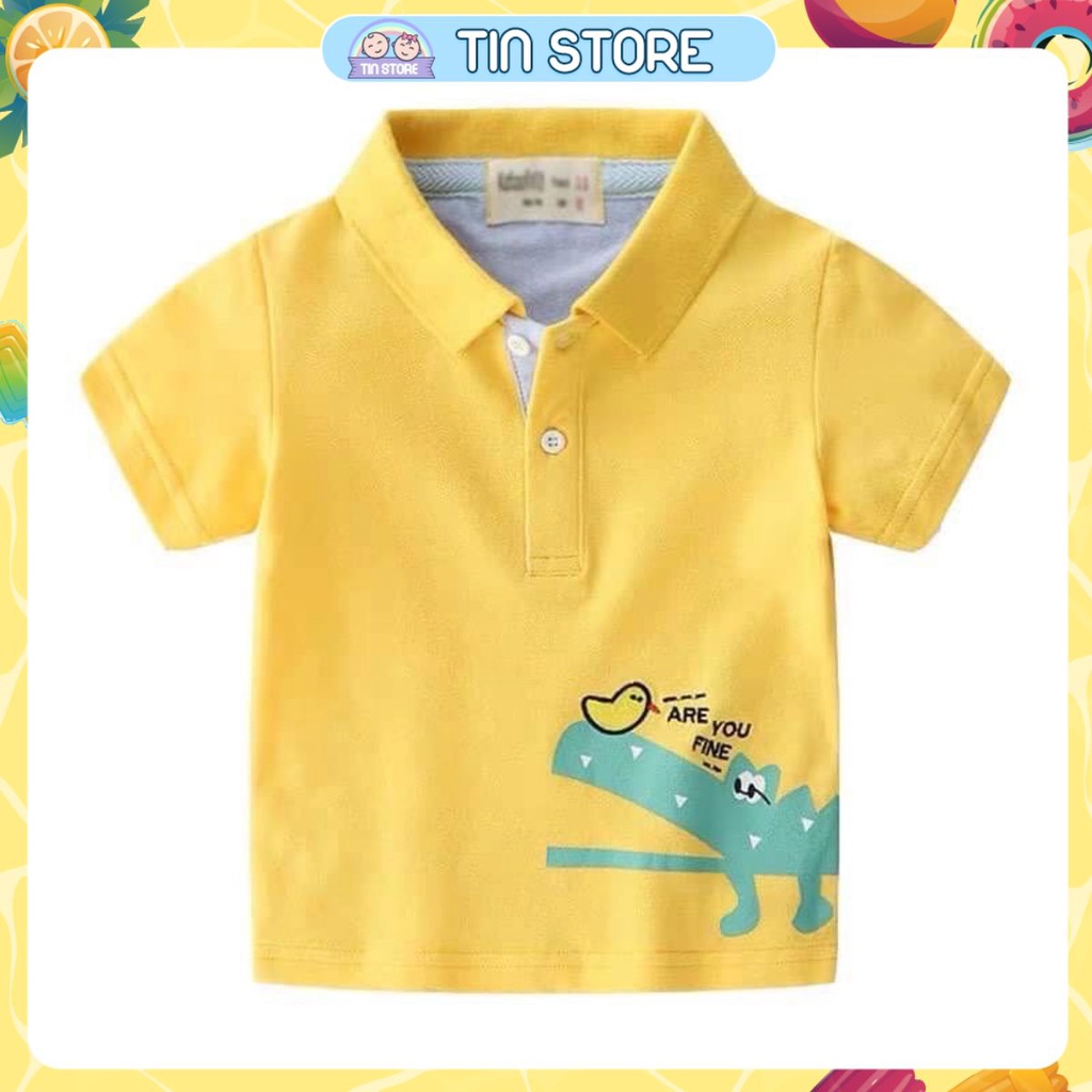 Áo Cộc Tay PoLo Hình Khủng Long Chất Liệu Cotto Cho Bé Trai Bé Gái Từ 6kg Đến 22kg Thời Trang Trẻ Em Tin Store