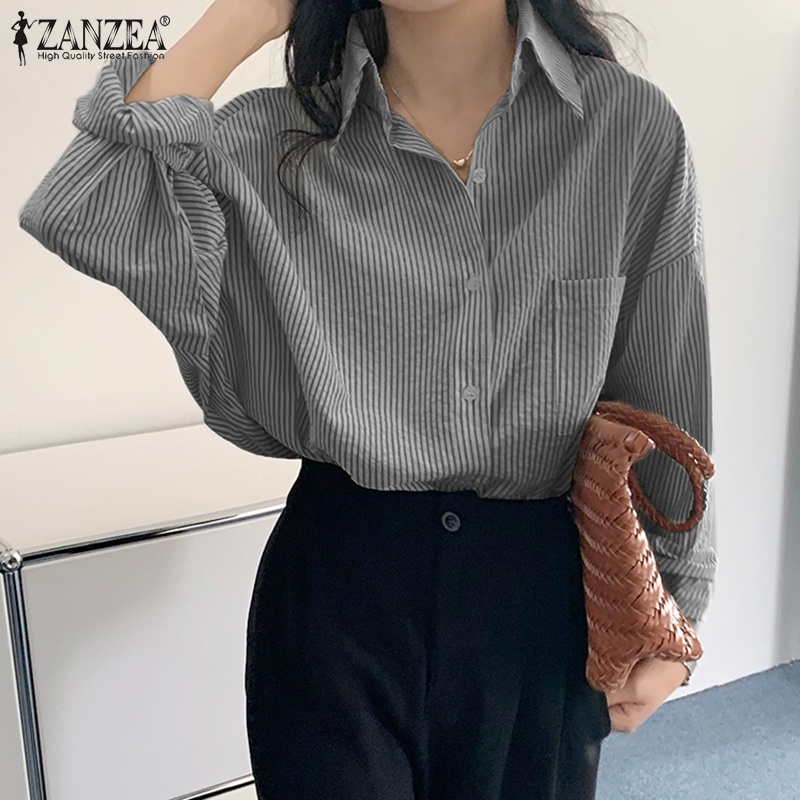 Áo sơ mi ZANZEA tay dài họa tiết sọc thời trang cho nữ