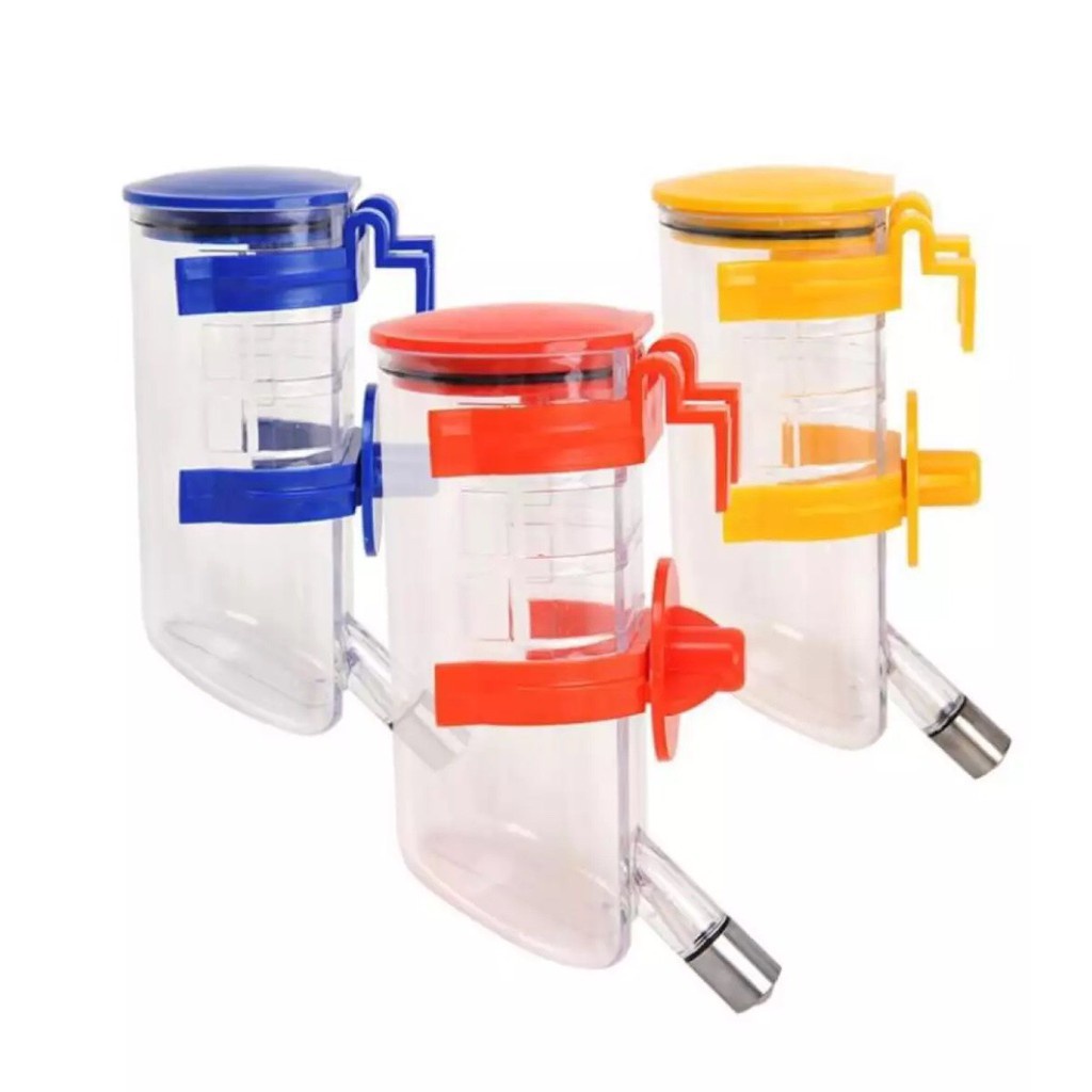 Bình uống nước tự động treo chuồng thú cưng (loại 350ml - 2 đai treo) màu ngẫu nhiên