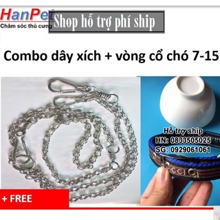 Hỗ trợ Ship-  -Combo dây xích INOX CHỐNG GỈ +vòng cổ chó xịn - hanpet 325d (dùng cho chó 7 -15kg)