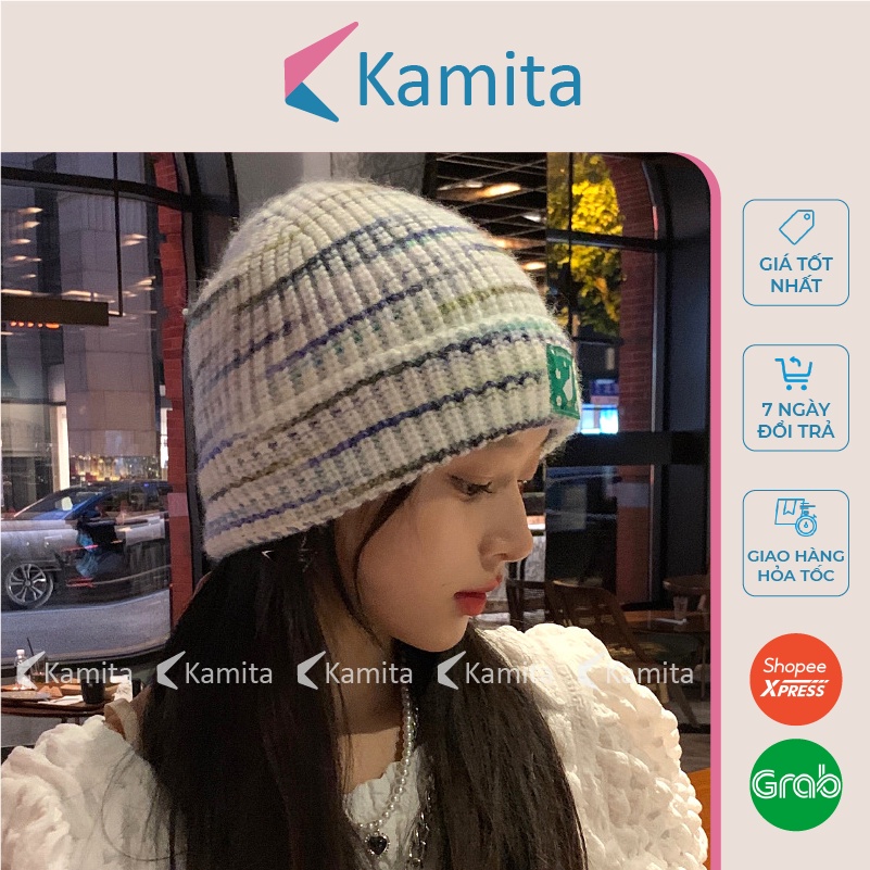 Mũ Len Dệt Kim Thêu Hình Con Vịt KAMITA Thời Trang Hàn Quốc, Nón Len Beanie Dài Đẹp Unisex Cao Cấp Vintage Mùa Đông ML05
