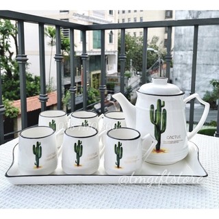 - bộ bình cốc sứ họa tiết xương rồng