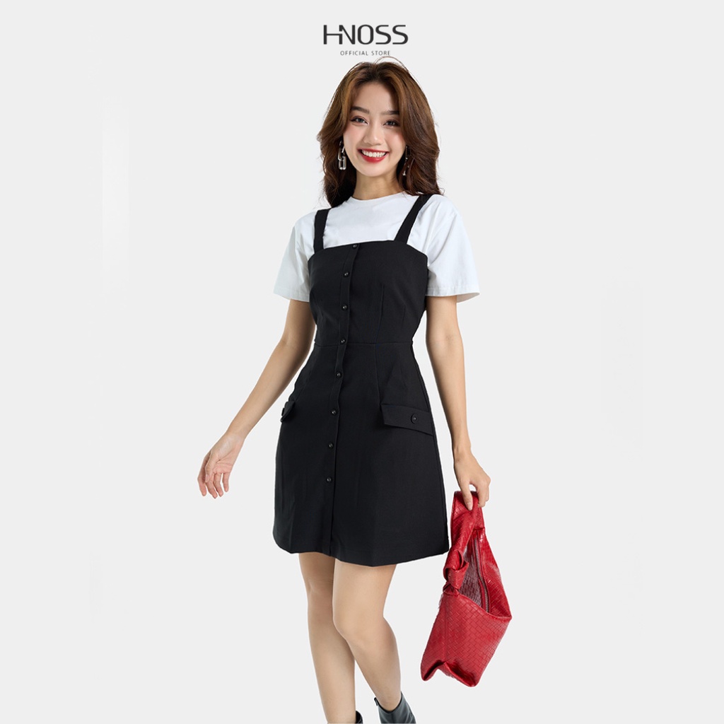 Đầm Ngắn Nữ Thời Trang HNOSS Hai Dây Phối Nút HNDNG022