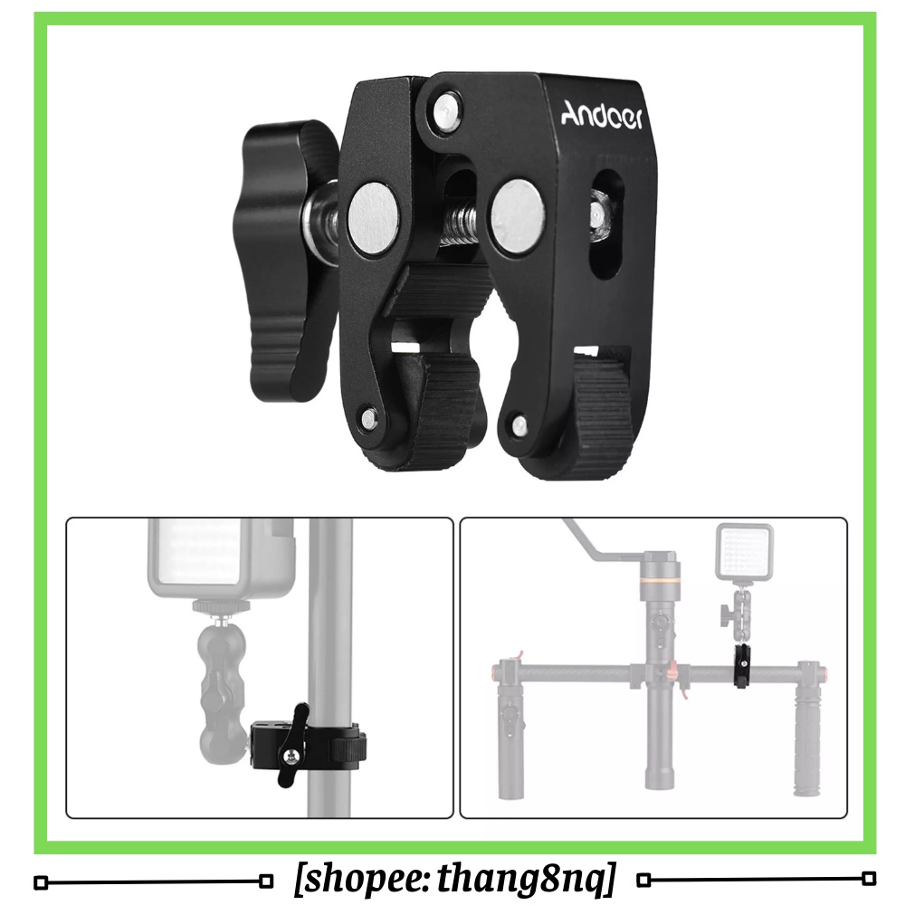 Kìm kẹp cua Andoer, kìm siêu kẹp tích hợp lỗ vít 1/4 và 3/8, gắn mở rộng các thiết bị quay chụp