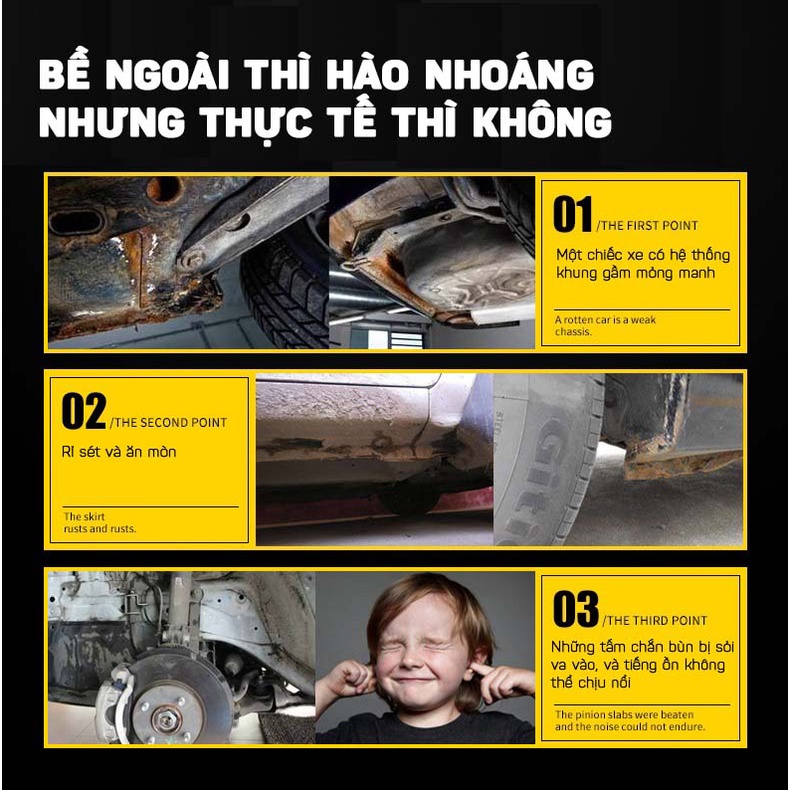 Dung Dịch Xịt Sơn Phủ Gầm Ô tô Chống Ồn, Chống Rỉ Sét, Mọt Khung Xe, Tăng Độ Cách Âm Ô 700ML