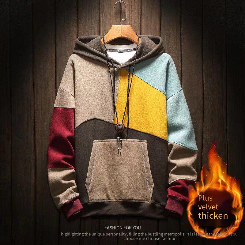 Áo Hoodie Lót Lông Cừu Màu Sắc Thời Trang Xuân Thu Cho Nam Size m-3xl