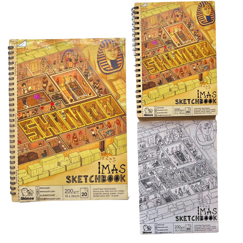 Sổ vẽ Shimoo Imas Sketchbook vẽ màu chì và màu nước định lượng 200gsm gáy lò xo kèm nét đứt dễ tách tờ