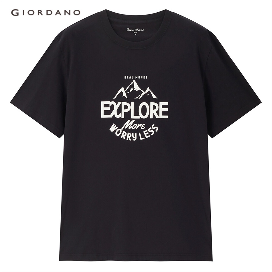 Áo thun GIORDANO 13093201 in họa tiết chữ cổ tròn tay ngắn thời trang dành cho nam