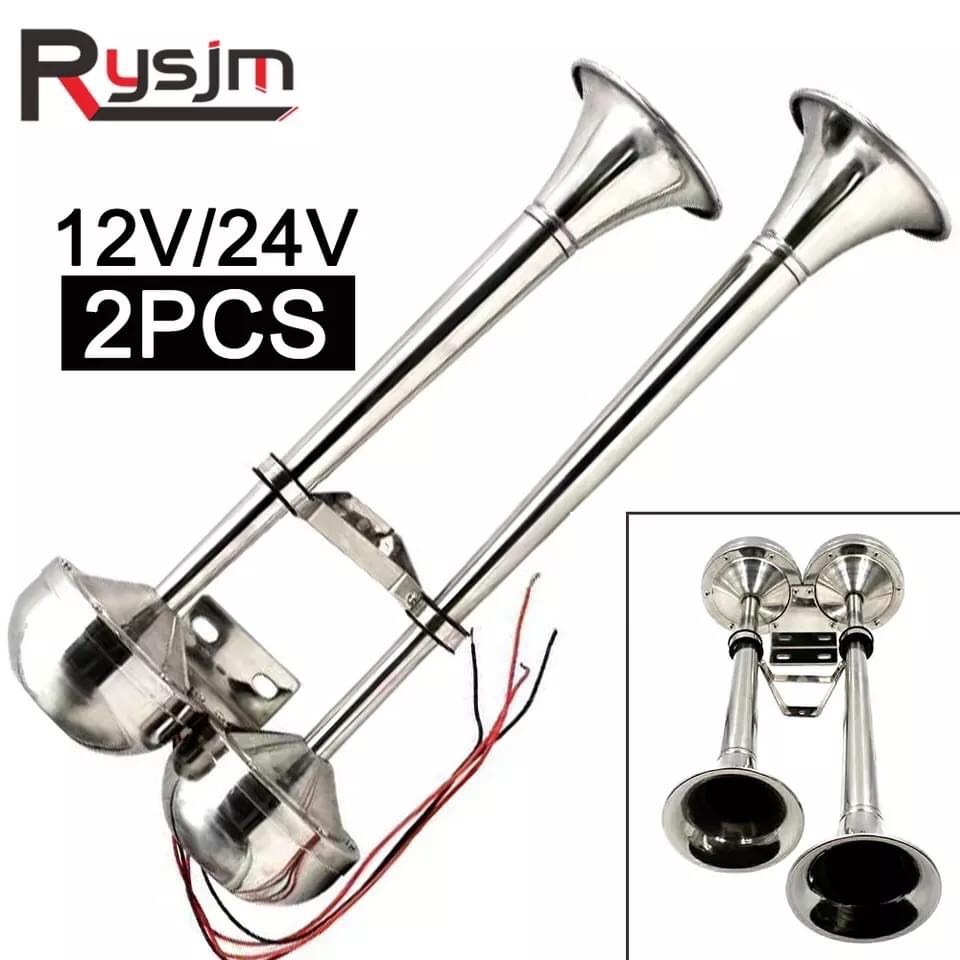 Kèn điện inox 2 loa 47cm,dễ lắp đặt, không cần bình hơi, kèn xe tải, ô tô, đầu kéo