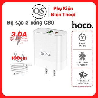 Bộ sạc nhanh hoco c80, 2 cổng usb và type c pd 20w qc3.0 củ sạc chống cháy nổ