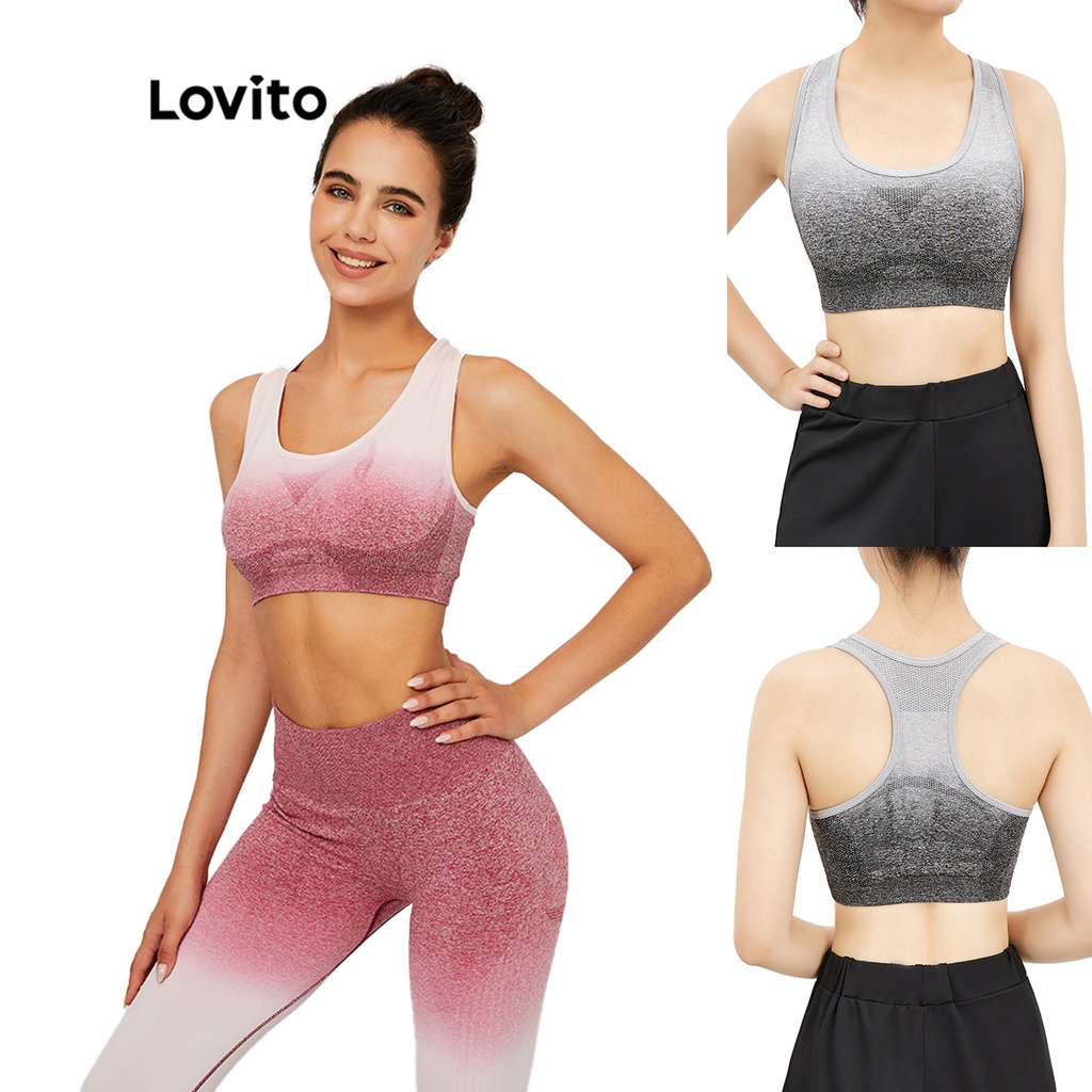 Áo ngực thể thao Lovito không gọng không đường may ôm dáng thoáng khí thấm hút mồ hôi L03114 màu đỏ gradient