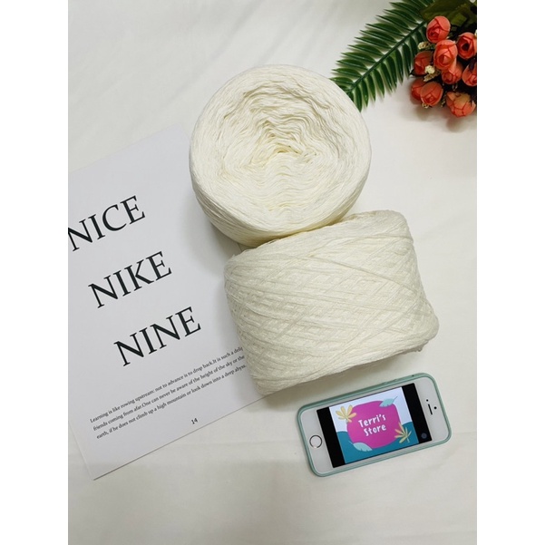 Yarn - Sợi Cotton Hàn Màu kem sữa và Màu be - Sợi chập  - Đan móc áo hè