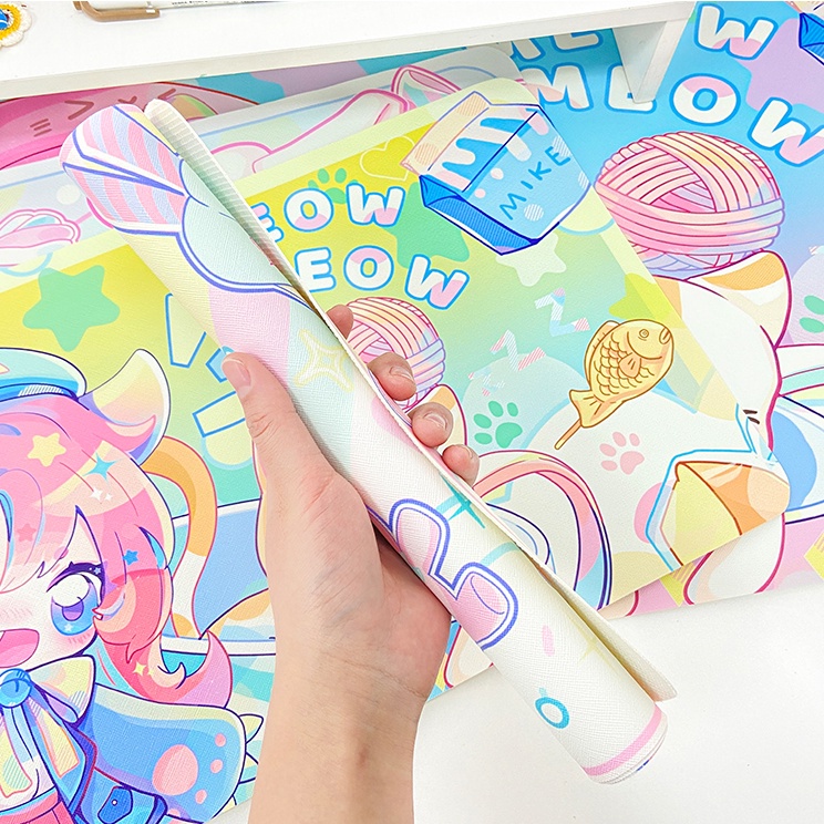 Tấm Lót Chuột 30 * 60cm Bằng Da Chống Trượt Chống Thấm Nước Hình Hoạt Hình Dễ Thương