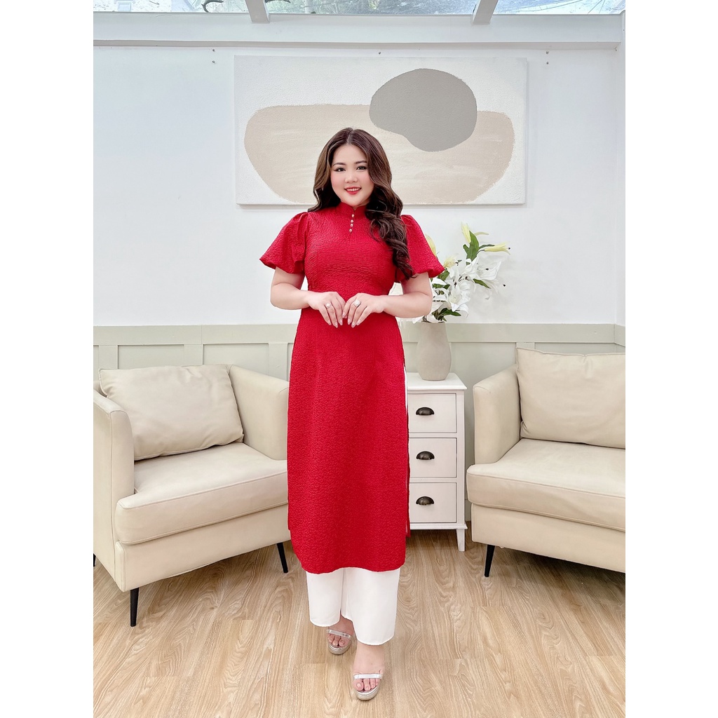 Áo Dài 4 Nút Trang Trí Tay Phồng , Áo dài BIGSIZE Dành Cho Người Béo Mập 50-90kg