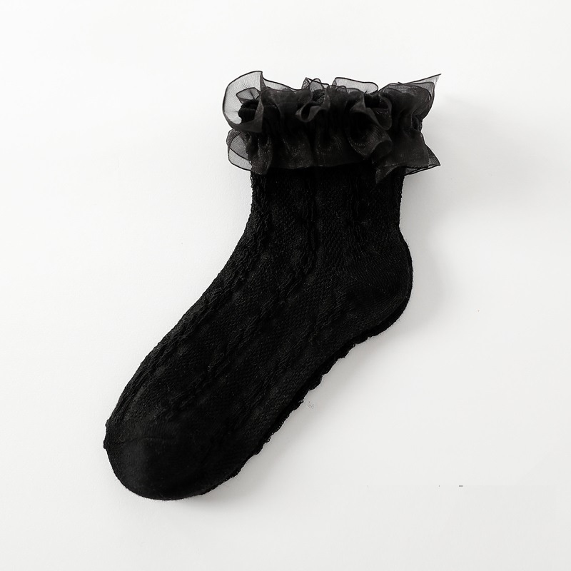 Vớ Cotton Mềm Đính Nơ Phối Ren Trắng Đen Thoáng Khí Thời Trang Mùa Thu Cho Bé Gái