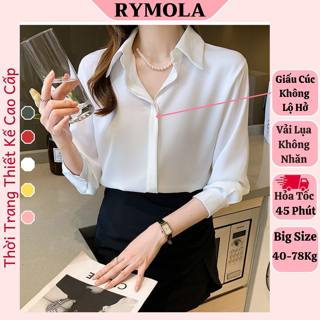 Áo Sơ Mi Nữ Công Sở Màu Trắng Cổ Đức MOLA Kiểu Hàn Quốc Vintage Ulzzang Form Rộng Dài Tay Đẹp Chất Lụa Cao Cấp A2T