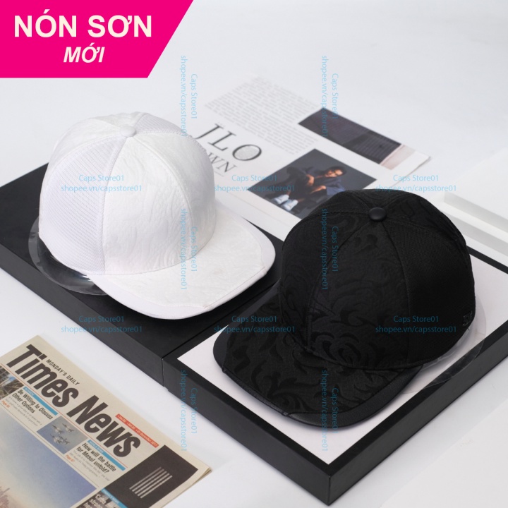 1 Cặp 2 Nón Sơn Snapback Hoa Văn Đen Và Hoa Văn Trắng Chính Hãng Hàng Chuẩn Tem 7 Màu Cao Cấp Mới / Nón Kết Sơn