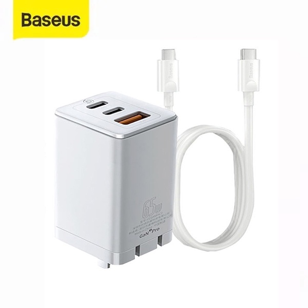 Bộ sạc nhanh Baseus GaN5 Pro 65W 3 cổng (2C + U) kèm cáp 100W (C to C)