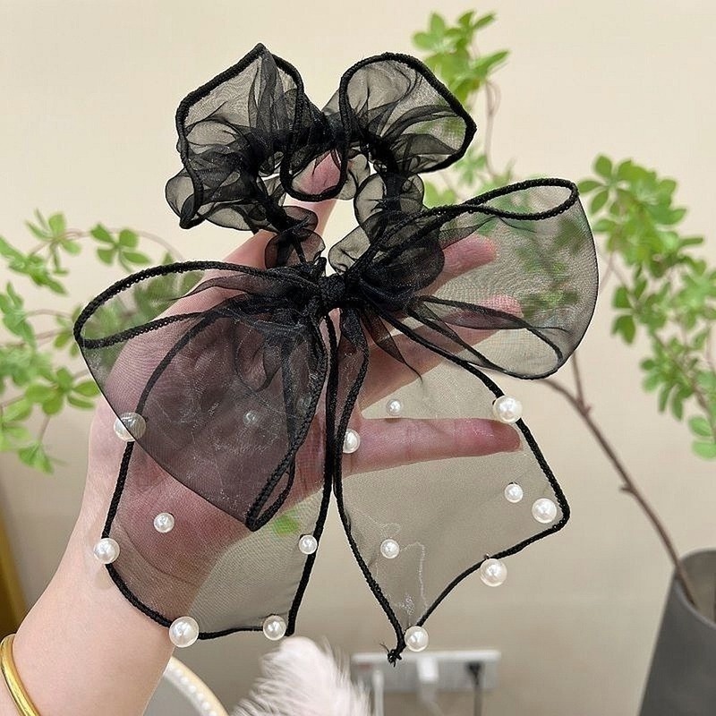 Dây Buộc Tóc Cao Su Co Giãn Đính Hạt Ngọc Trai Và Nơ Phong Cách Mới Cho Nữ