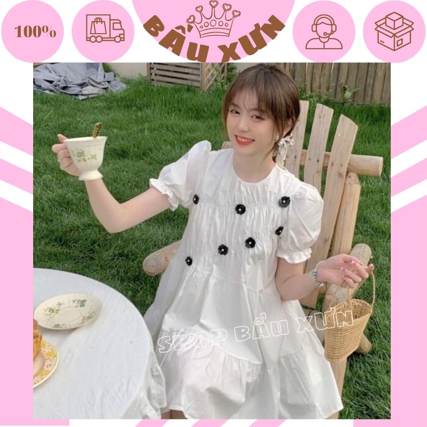 VÁY BẦU TRẮNG THIẾT KẾ ĐÍNH HOA XINH XẮN- ĐẦM BẦU DỰ TIỆC ĐẸP GIÁ RẺ CHO MẸ BẦU
