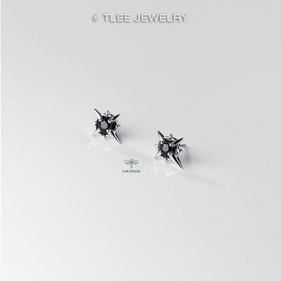 Khuyên tai bạc TLEE mẫu galvin đá đen cá tính TLEE JEWELRY B0264