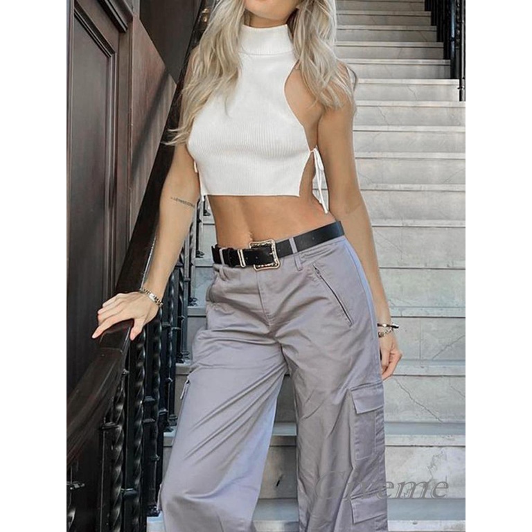 Áo Dệt Kim Sát Nách Cổ Cao Màu Trơn Thời Trang Mùa Thu Cho Nữ