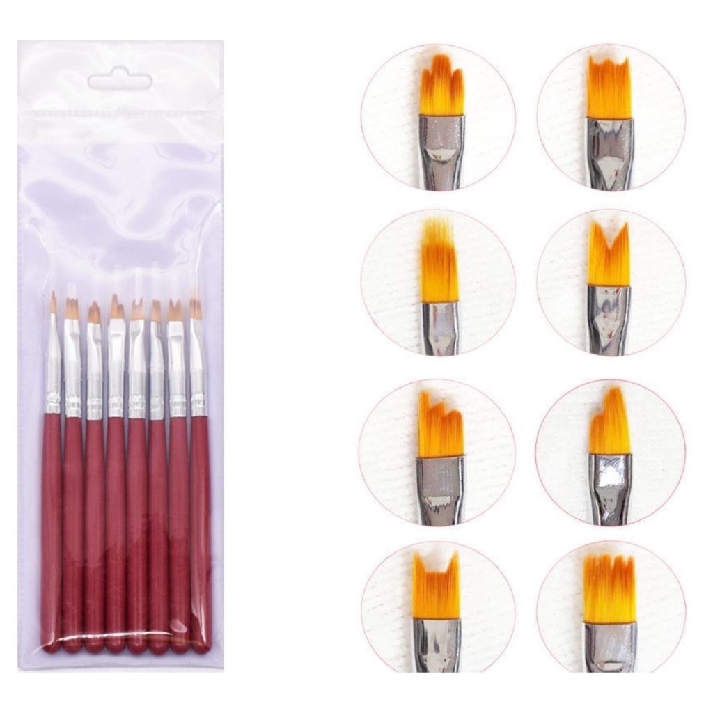 Bộ cọ vẽ móng tay nail 8 cây , Cọ vẽ hoa cúc trang trí móng nail sét cao cấp
