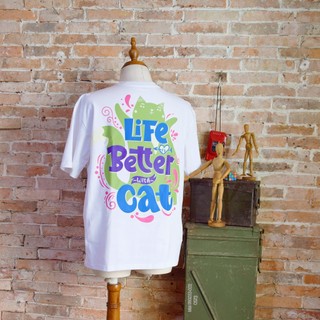 Áo thun cotton LIFE BETTER WITH CAT