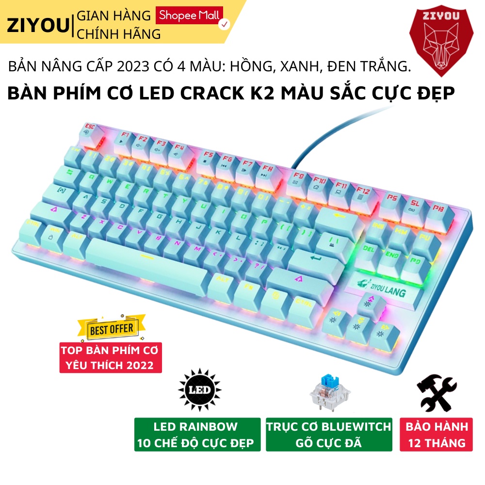 Bàn Phím Cơ Chuyên Game ZIYOU PRO K2 LED RGB 7 Màu 10 Chế Độ Cực Đẹp, Chuẩn Cơ Gõ Cực Đã, Dùng Cho Máy Tính, Laptop, PC