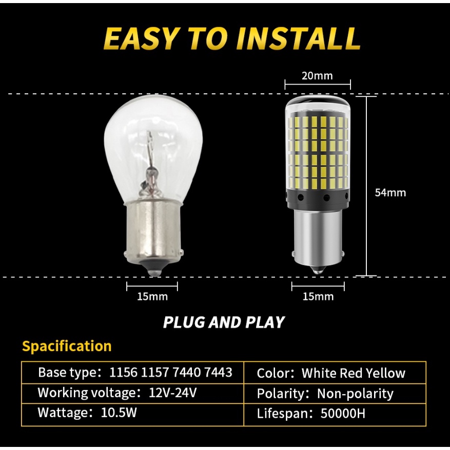 Bộ 2 Đèn LED Tín Hiệu 1156 BAU15S PY21W 1157 BAY15D 144 3014SMD Cho Xe Hơi