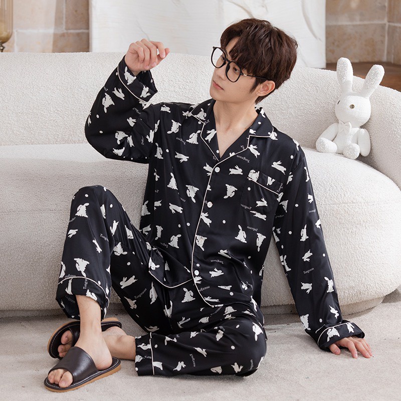 Đồ bộ ngủ Pyjama lụa tơ  tay dài quần dài couple DD60