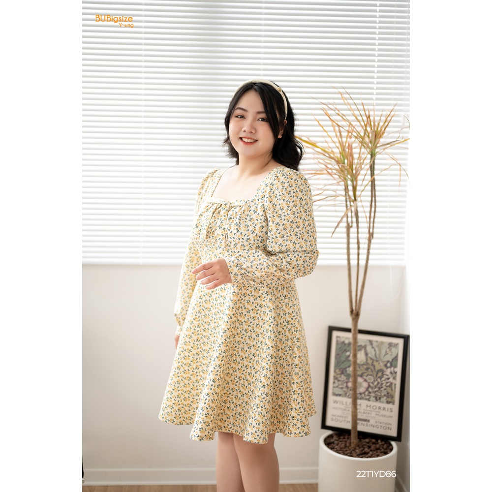 Đầm hoa nhí cỏ vuông nhún ngực BIGSIZE (55kg đến 95kg) - 22T1YD86 - [BU Bigsize Young]