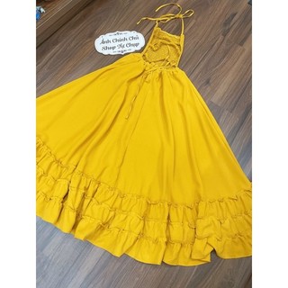gv79- đầm maxi vàng nhún