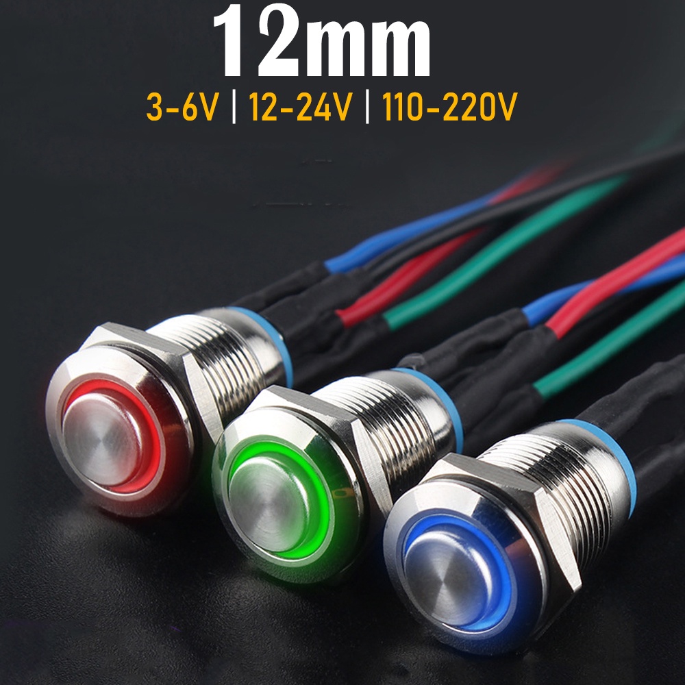 Nút nhấn công tắc 12mm INOX, Nguồn nhấn nhả 3-6V, 12-24V, 110-220V