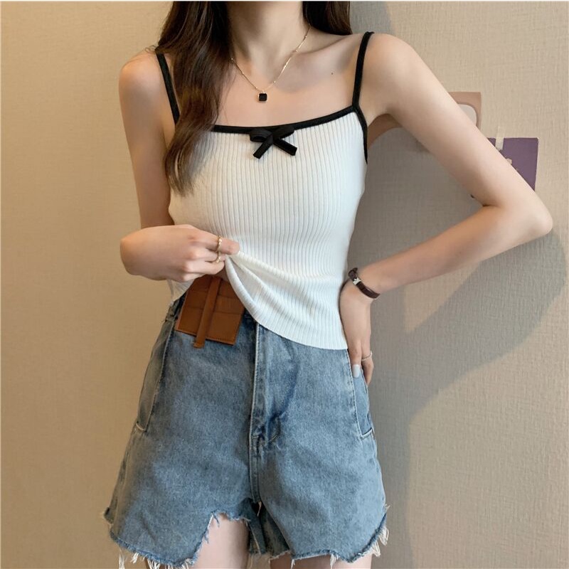 ZHELIHANGFEI Áo Dệt Kim Hai Dây Không Tay Lưng Cao Gợi Cảm Cho Nữ