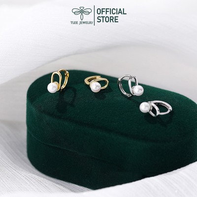 Khuyên tai bạc nữ TLEE mẫu tròn bấm gắn ngọc trai nhân tạo trendy TLEE JEWELRY B0253