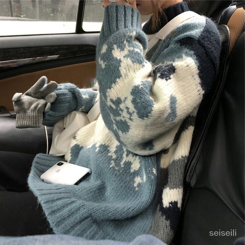 Áo Sweater Dệt Kim Dày Chui Đầu Dáng Rộng Họa Tiết Rằn Ri Phong Cách Mới Cho Học Sinh Nữ