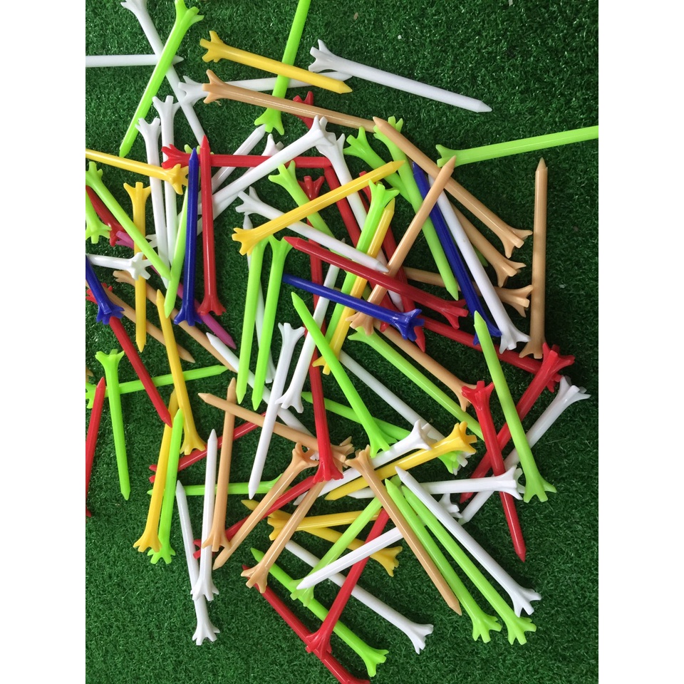 Set 20 cái tee golf nhựa dài 7cm, tee nhựa đỡ bóng golf, ti chơi gôn nhiều màu siêu bền, trụ đỡ bóng gôn