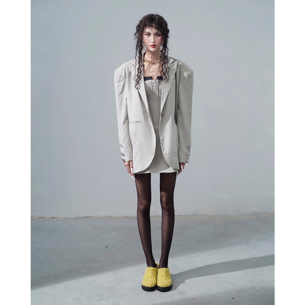 Đầm Kaki Phối Da CINBELLA+Áo Khoác Blazer Miami