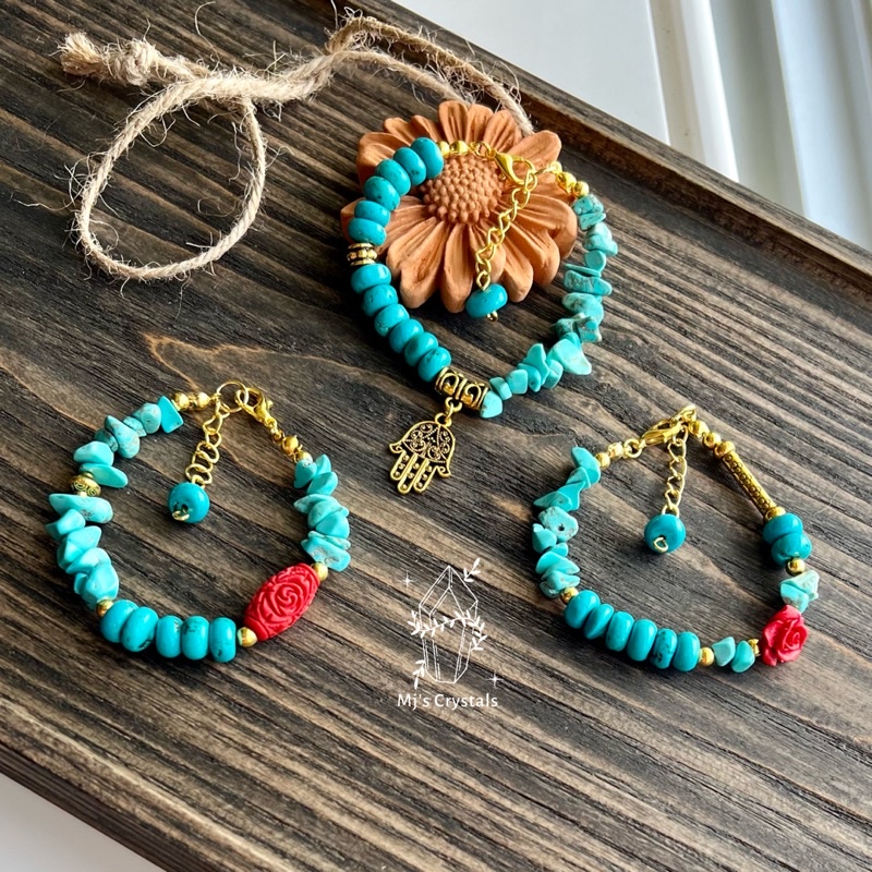 Vòng tay handmade Turquoise xanh lam ngọc mix hạt charm chu sa Style Vintage sang chảnh