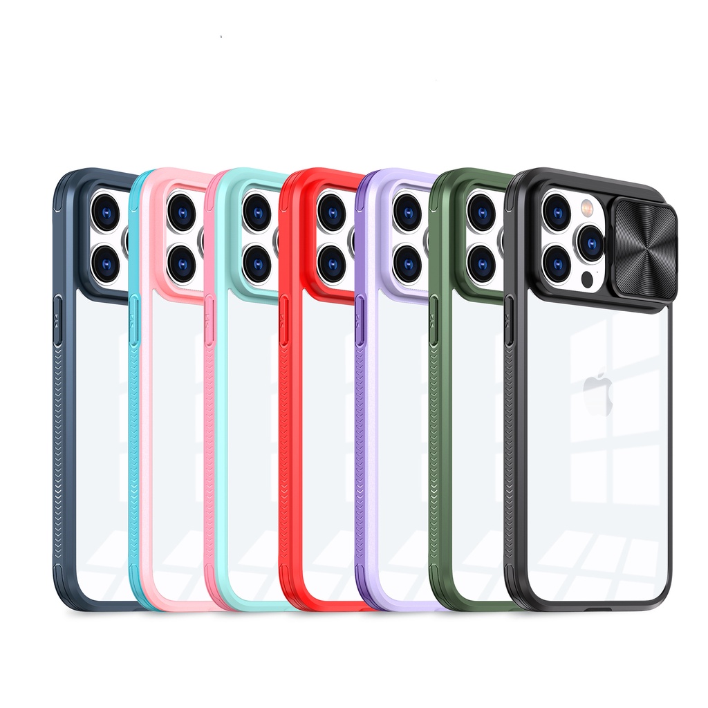 Ốp Điện Thoại Trong Suốt Chống Sốc Có Nắp Trượt Bảo Vệ Camera Cho iPhone 7 8 Plus X XS XR Max