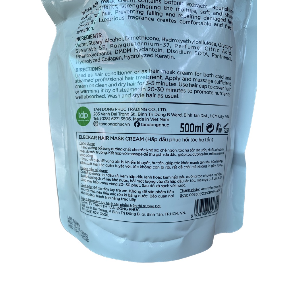 Dầu hấp phục hồi tóc vitamin complex collagen Eleckar 500ml