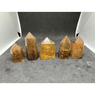 Trụ lục lăng tóc vàng cam Rutilated Quartz