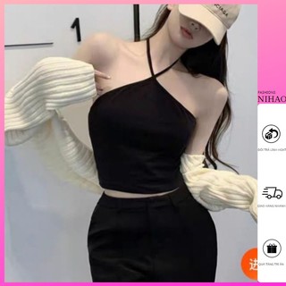Áo croptop nihao kiểu yếm 2 dây chéo mảnh nữ chất thun gân, áo 2 dây chéo cổ , áo kiểu yếm độc đáo