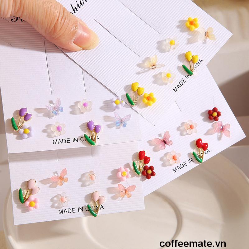 ⚡Set bông tai hình hoa/ bướm đính ngọc trai giả thời trang cho nữ