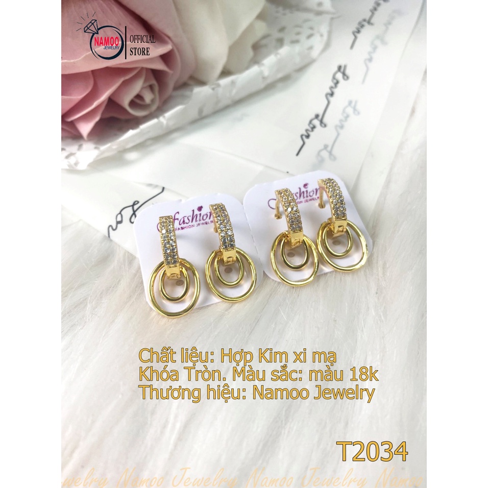 Bông Tai Nữ T2034 Kiểu Dáng Oval Cá Tính Có Đính Đá Thiết Kế Hợp Thời Trang Namoo Jewelry